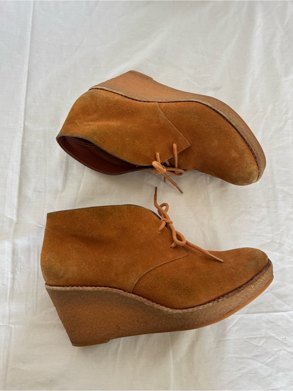 Cole Haan Cognac Suede Wedge Ankle Booties 9
